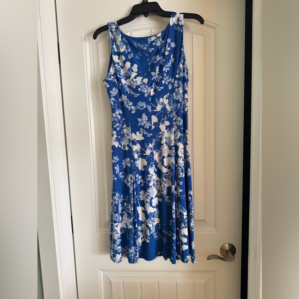 Chaps Blue and White Halter Fit and Flare Midi Dress